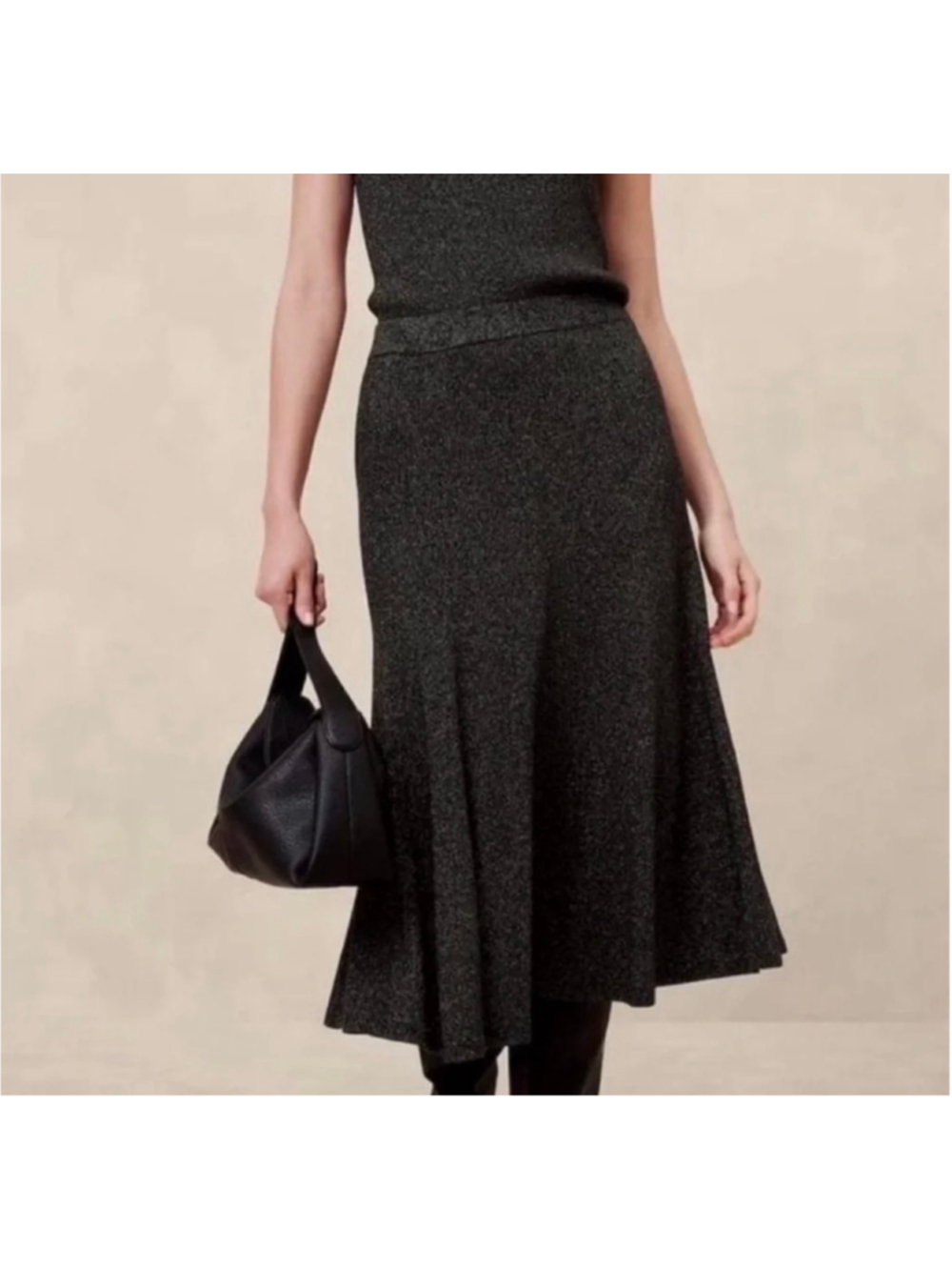 Banana Republic Midi Skirt Size M Grey Ribbed Sparkle Stretch Knit NEW w tags